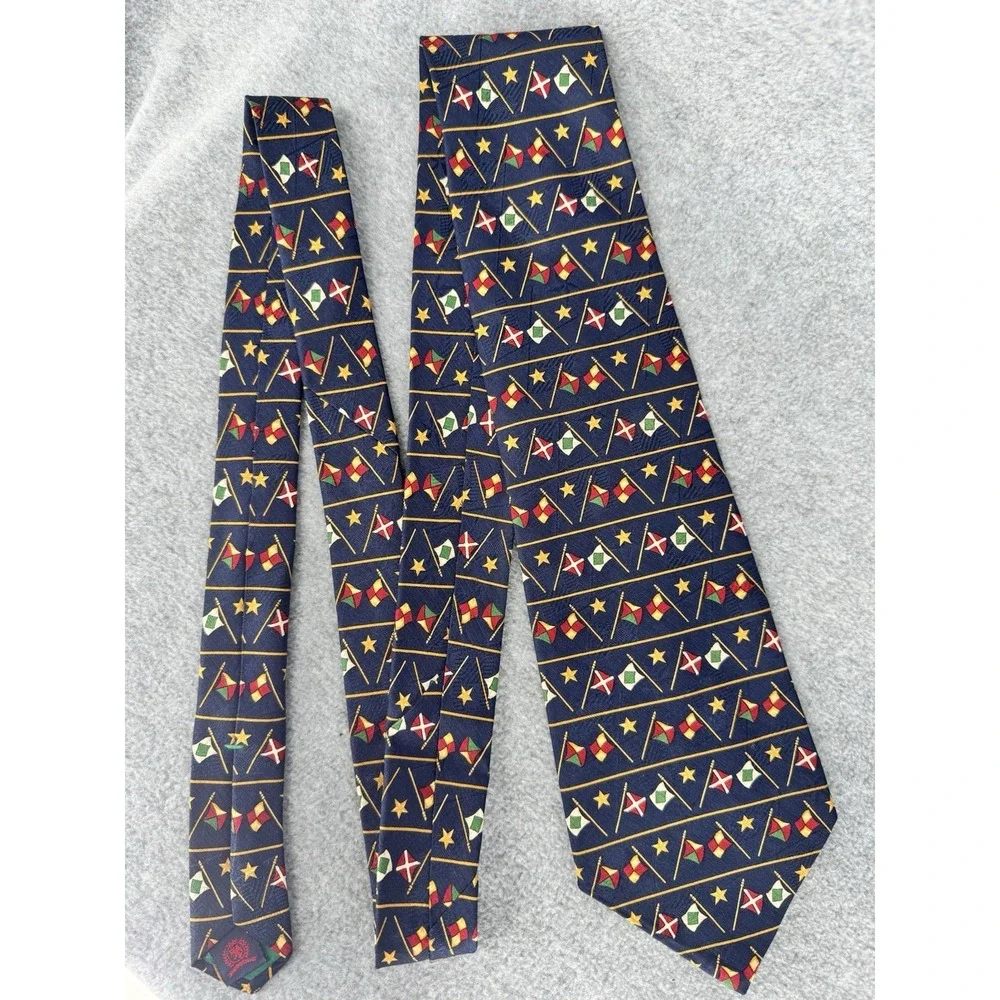 Tommy‎ Hilfiger Nautical Flags 100% Silk Necktie Navy Blue Sailing Maritime Tie